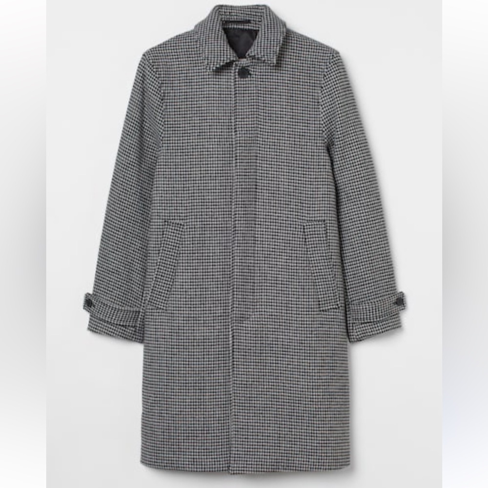 H&M Wool-Blend Car Coat Black/Houndstooth-patterned Jacket